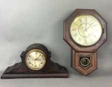 Gilbert Mantle Clock & Seth Thomas Wall Clock: Seth Thomas 21.25"h x 14"w x 4.25"d Condition, overall wear, untested, scratches, scuffs, Gilbert door does not stay closed.