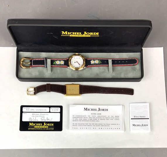 Michel Jordi Watch & Seiko Watch: Michel Jordi watch is Cuvee Seiko serial # 493142 Michel Jordi 9.5"L Condition, some wear to straps, untested