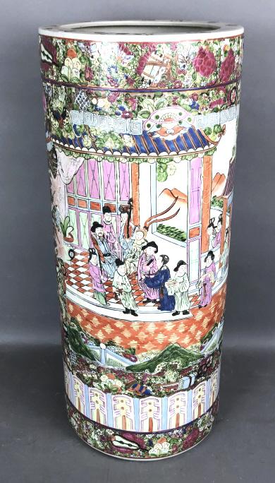 Asian Porcelain Umbrella Stand: 24 1/4"h x 10" dia Condition, light wear