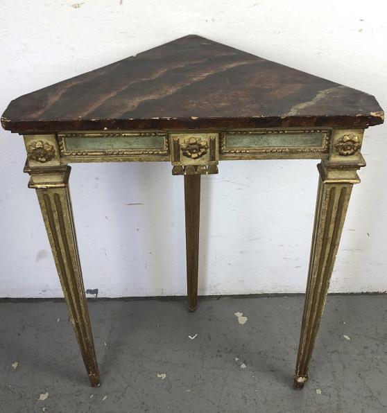 Neo-Classical Style Corner Console: 33"h x 25.75"w 15.25"d Condition, some chipped paint and wood, restoration.