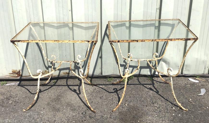 Pair Of Wrought Iron Console Tables: 28 3/4"h x 28 1/2"w x 22 1/4"d Condition, rusty patina
