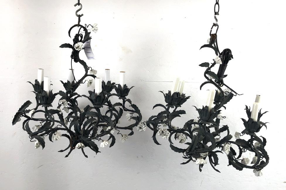 PR Floral Metal & Porcelain 6 Light Chandeliers (1 of 5)