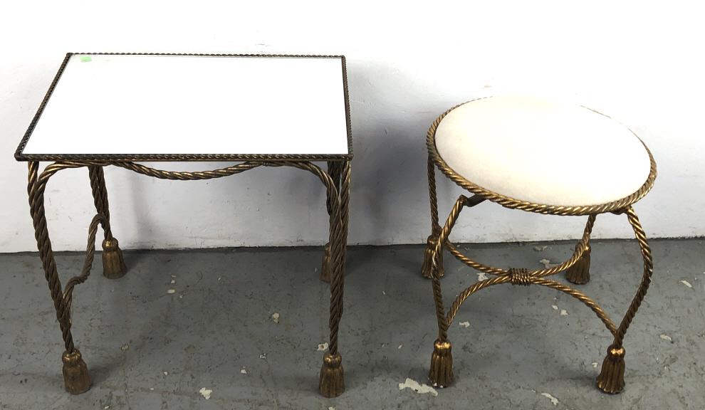 Gilt Metal Rope Tassel Side Table & Stool (1 of 4)
