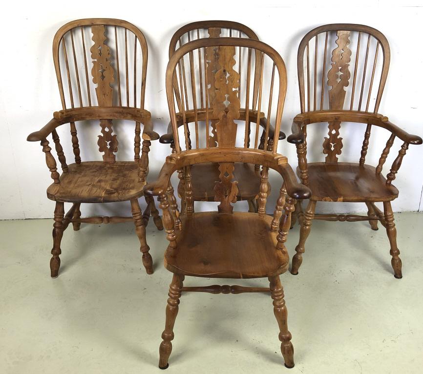 A Set of 4 Yew Wood Windsor Armchairs (1 of 6)