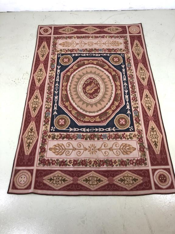 Aubusson Style Geometric Design Rug: 6' 1" x3'11" Condition, light wear