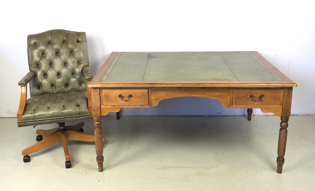 English Pine & Leather Top Partners Desk (1 of 9)