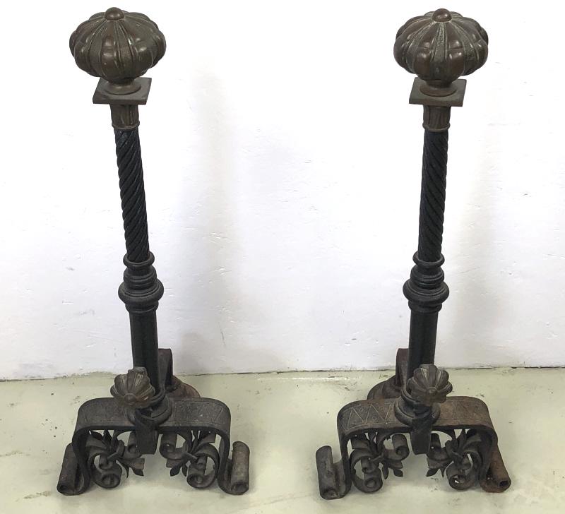 A Pair of Bronze & Wrought Iron Andirons (1 of 5)