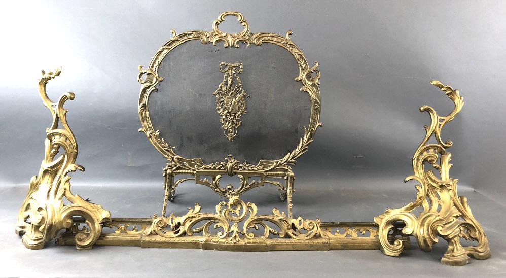 Rococo Style Chenets and Fire Screen (1 of 9)