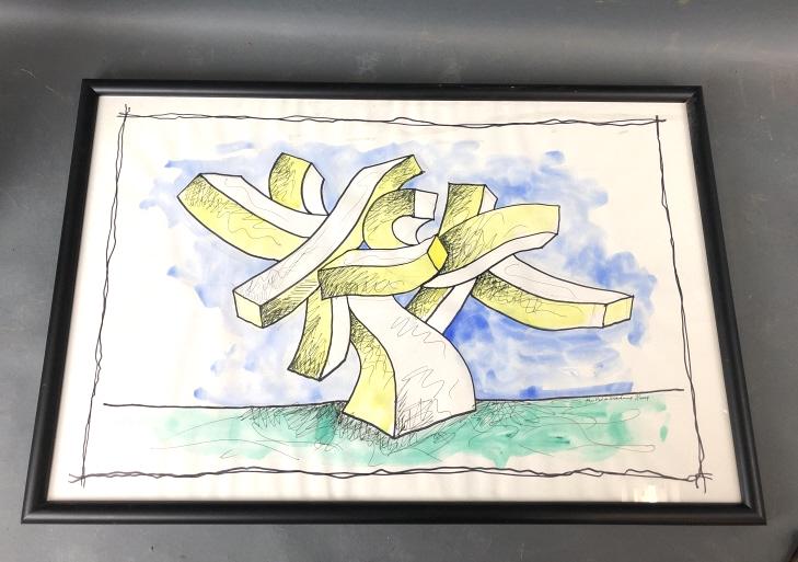 Hans Van de Bovenkamp, Woodstock NY: Abstract Pen and InkSigned (LR)Overall 17 1/4" x 26"From the Estate of Michael Lang, Co-creator of the Woodstock Festival.Condition, some wrinkling to paper, scratches and scuffs to frame.