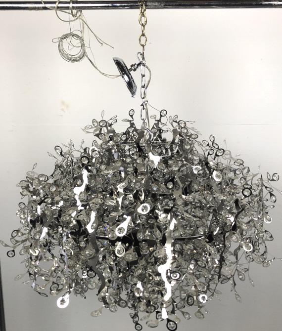 Contemporary Metal & Crystal Chandelier: 28"h x 33"diam. Condition, untested