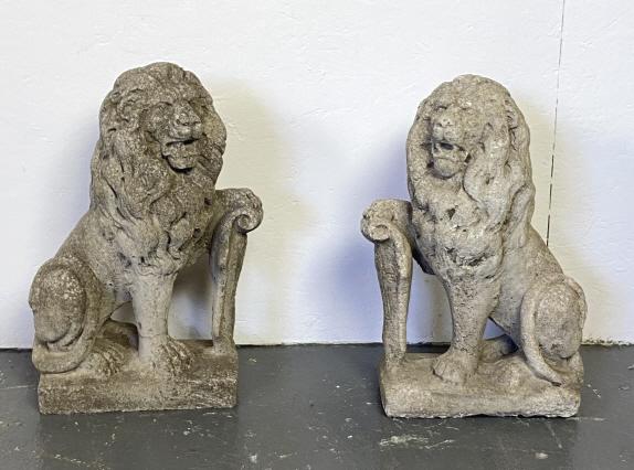 A Pair of Seated Lion Cement Statues. (1 of 8)