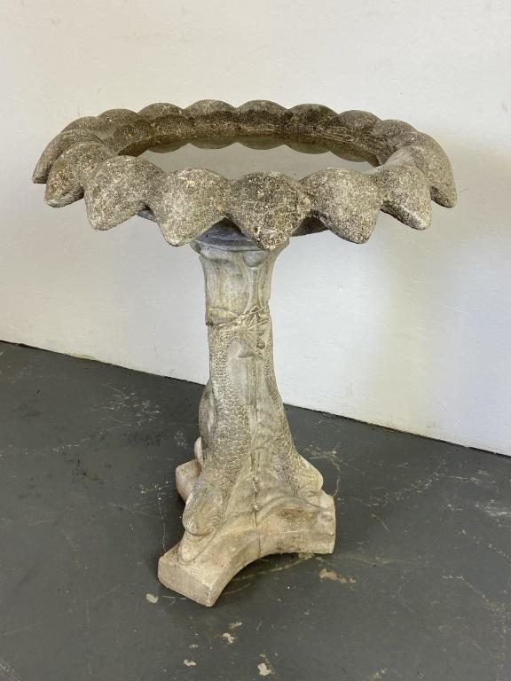 Cement Bird Bath with Dolphin Fish on Base. (1 of 7)