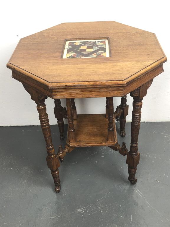 19th Century Oak Hexagonal Side Table (1 of 6)