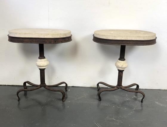 A Pair of Wrought Iron and Limestone Side Tables (1 of 3)