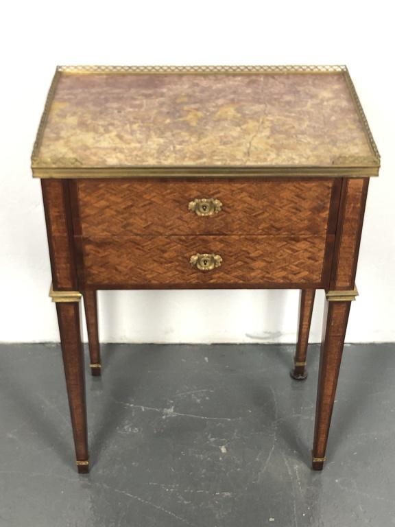 Louis XVl Style Parquetry & Marble Top Side Table (1 of 6)