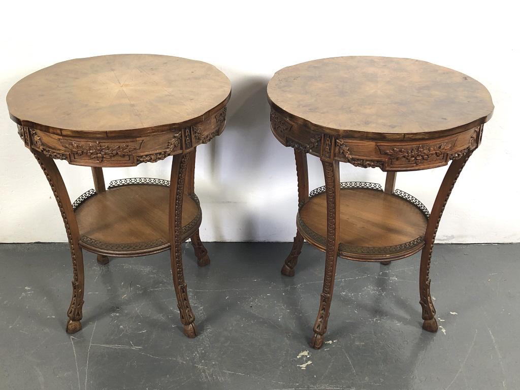 A Pair of Carved Wood Walnut Circular Side Tables (1 of 7)