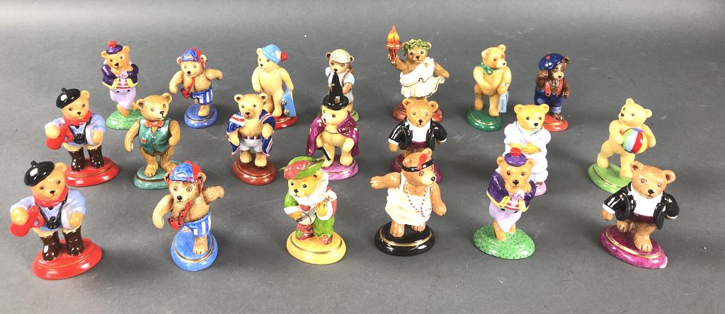 Group of 20 Halcyon Days Bears.: Group of 20 Halcyon Days Bears. Average height is 3 1/4" Made in England. Condition, good, some price stickers on the bottom, some duplicates