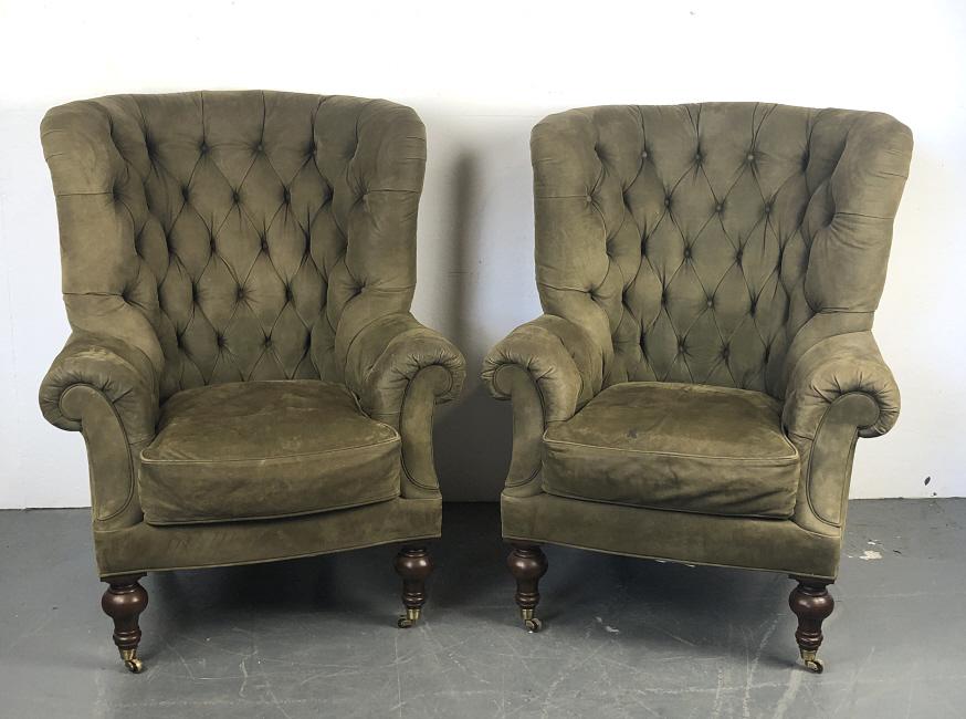 Pair of Lillian August Suede Upholstered Armchairs (1 of 7)