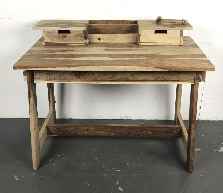 Hardwood Pegged Desk: Hardwood Pegged Desk. With galley on top, comes with hammer, has computer drawer, top adjusts. 37 1/2"h x 46 1/2"w x 26 1/4" Condition, needs cleaning some stains, missing some pegs