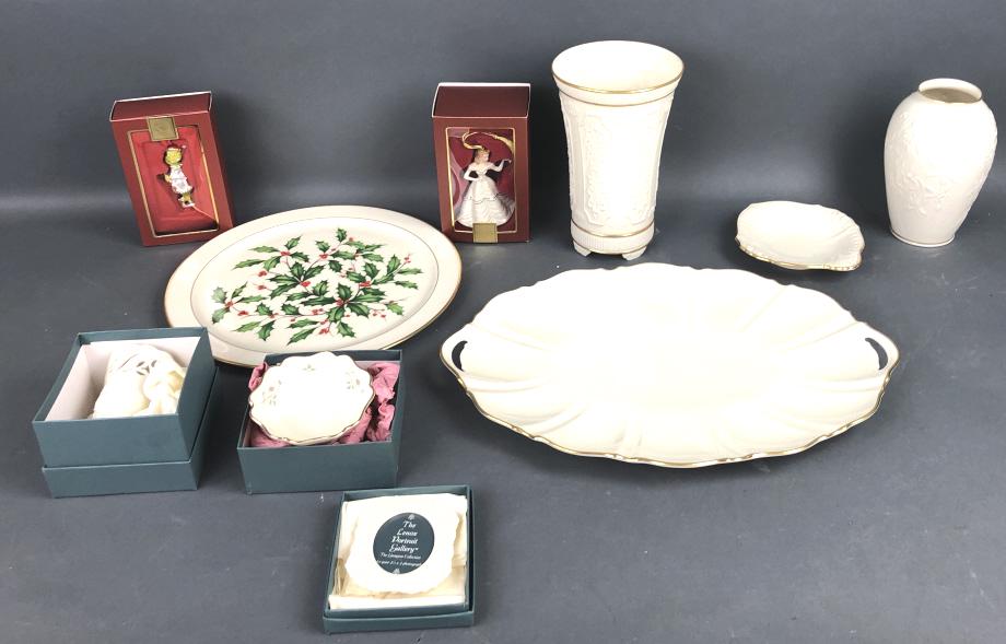 Group of Lenox Articles.: Group of Lenox Articles. Including platter, vases, etc. Platter is 17" l. Approx 10 articles. Condition, good.