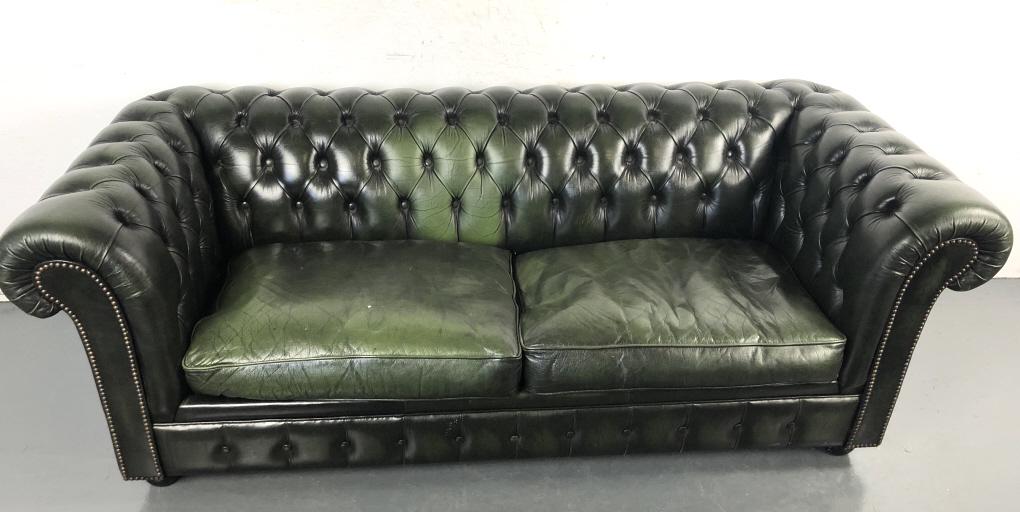 Green Leather Chesterfield Sofa w/ Pullout Bed (1 of 6)