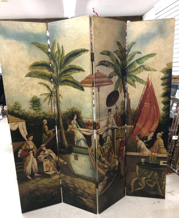 Asian Style Paint Decorated 4 Panel Screen (1 of 7)
