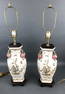 Pair of Asian Floral & Bird Decorated Lamps