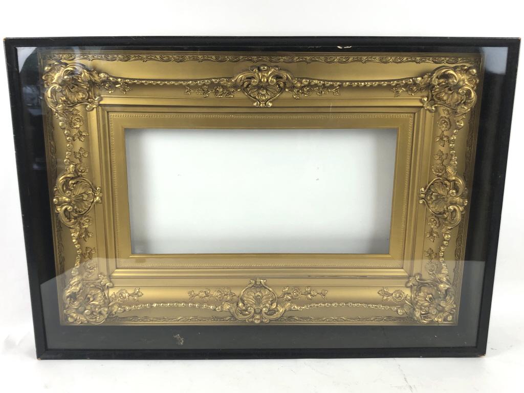 Gilt frame under glass: 27 1/4"h x 39"w Condition, good