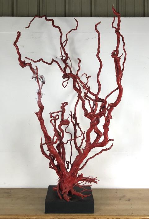 Coral Red Twig Sculpture: Coral Red Twig Sculpture. 67 1/4"h x 31"w x 41"d. Condition, some broken twigs, some white paint on twigs