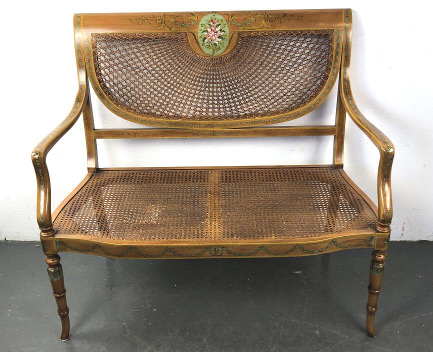 Adam Style Paint Decorated & Cane Loveseat (1 of 6)