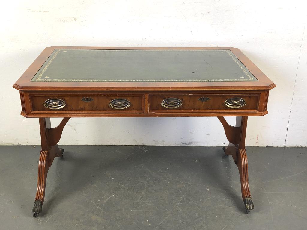 Yew Wood & Leather Top Sofa Table (1 of 7)