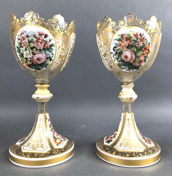Pair of Bohemian Cut Glass Hand Painted Goblet (1 of 9)