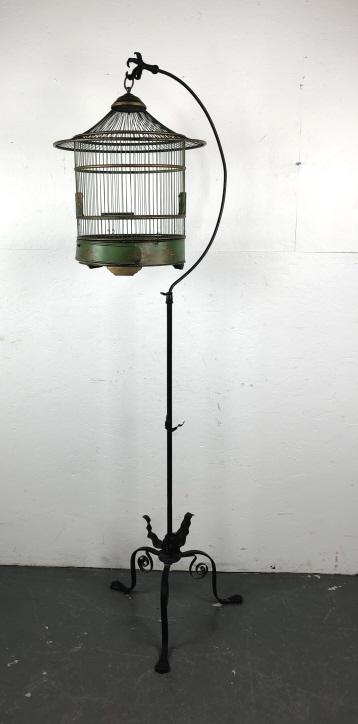 Green Painted Birdcage on Wrought Iron Stand (1 of 5)