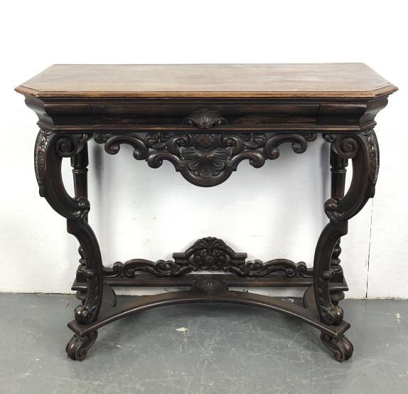 Highly Carved Walnut 1 Drawer Console (1 of 8)