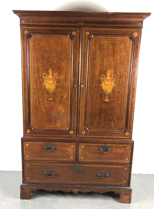 Georgian Style Mahogany & Inlay Linen Press (1 of 7)