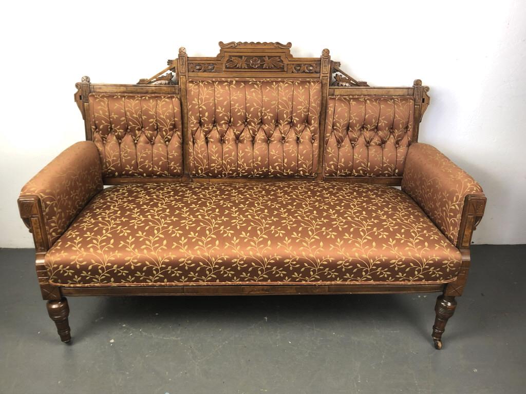 Eastlake Walnut Upholstered Settee (1 of 6)