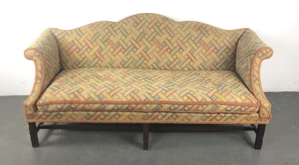 19th C. Mahogany  & Upholstered Camelback Sofa (1 of 6)