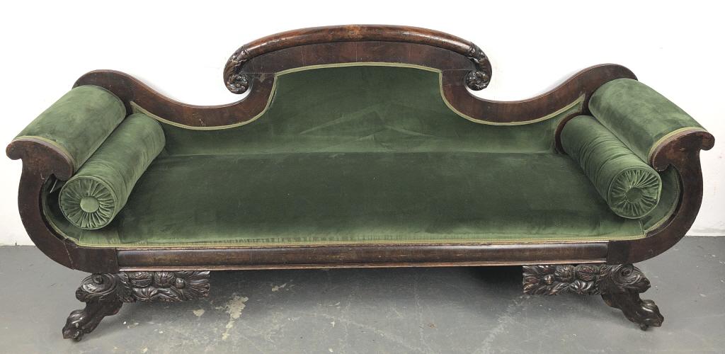 Empire Mahogany & Green Velvet Upholstered Settee (1 of 8)
