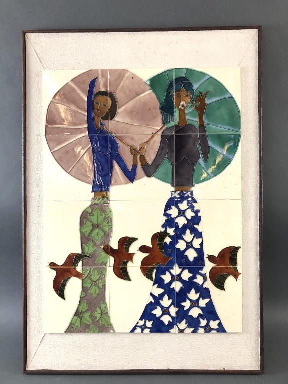 2 Ladies & 4 Birds Framed Tile Art (1 of 7)