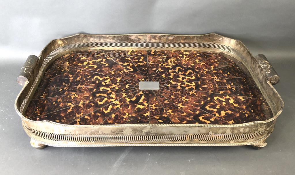 Georgian Style Silverplated & Faux Tortoise Tray (1 of 4)