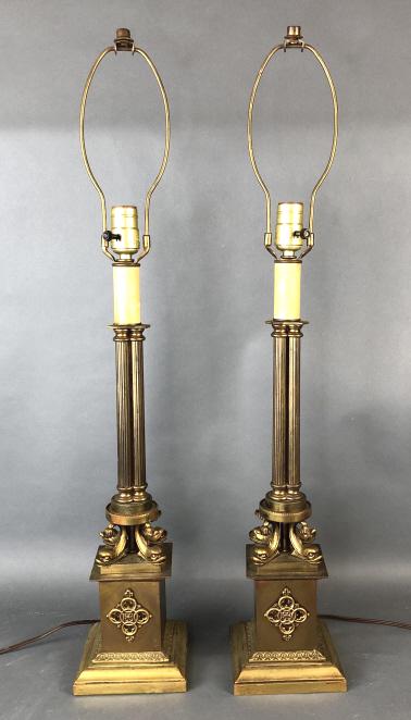 Pair of Neoclassical Style Brass Tone Lamps (1 of 6)