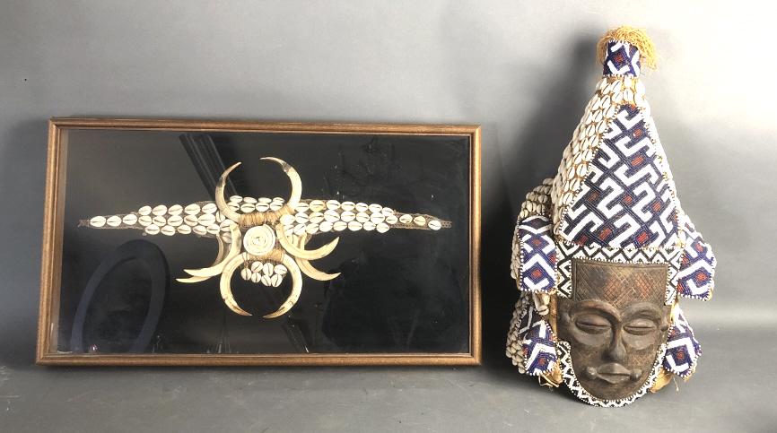 Beaded African Wooden Mask with Shells (1 of 11)