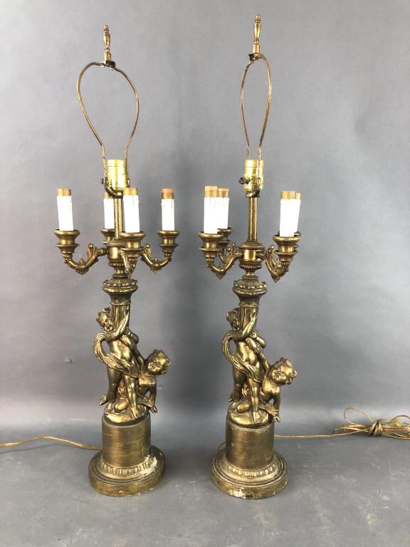 Pair of Gilt Metal Cherub Lamps (1 of 6)
