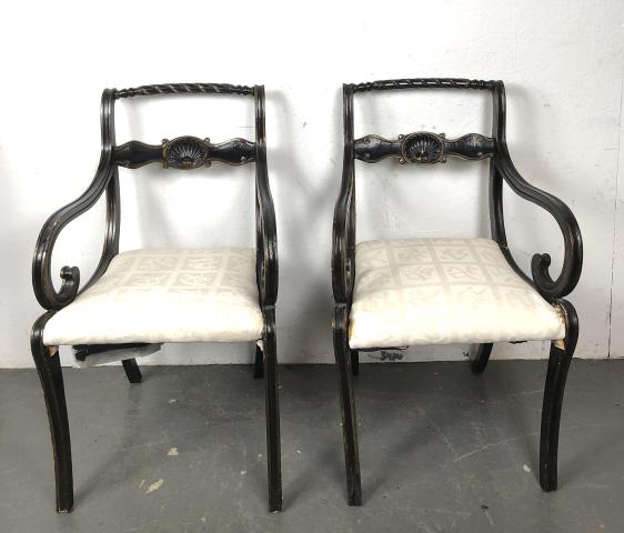 Pair of Regency Ebonized Upholstered Armchairs (1 of 13)