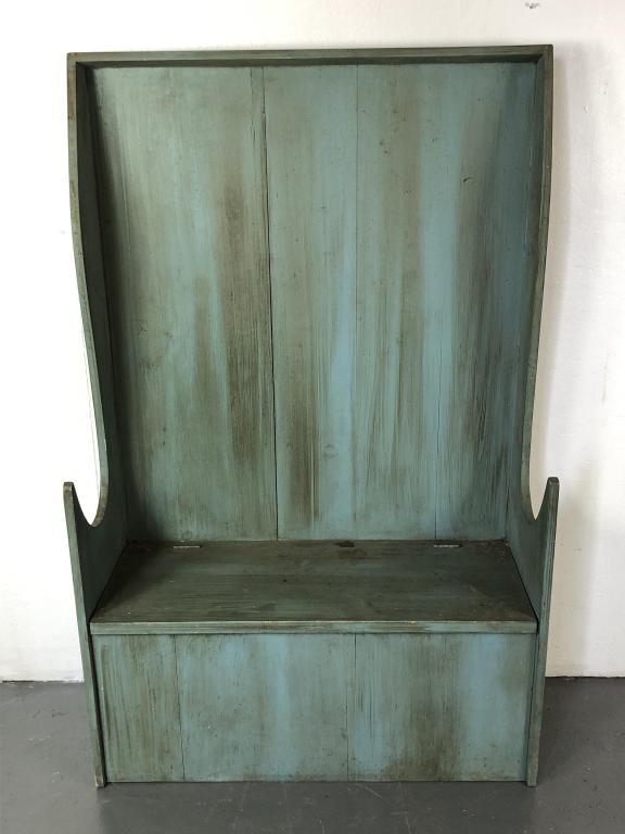 Country Distressed Blue Pine Settle Bench (1 of 4)