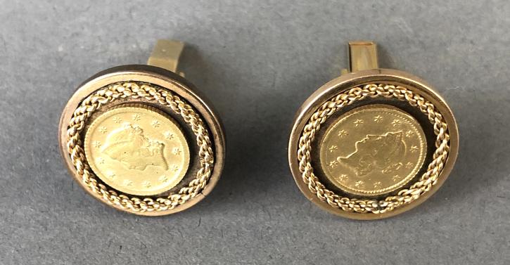 Pair of 14K Gold Cufflinks with Coin Inserts (1 of 3)