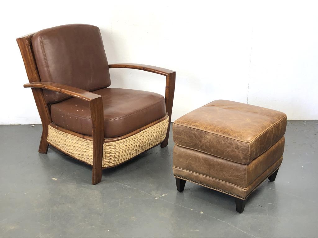 Palecek Leather, Wood & Wicker Armchair (1 of 10)