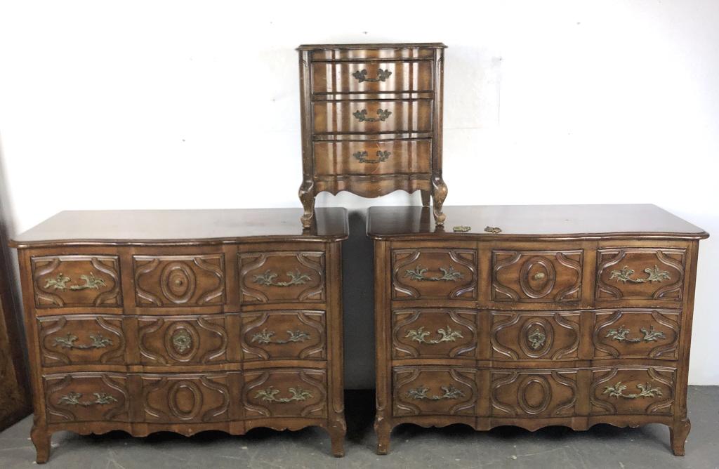 Pair of French Provincial Five Drawer Chests (1 of 8)