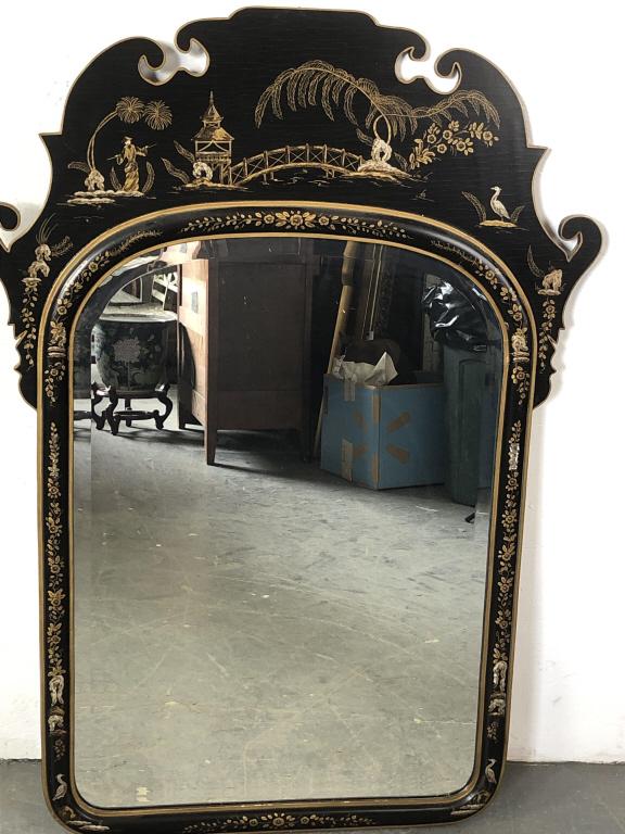 Queen Anne Style Black Japanned Mirror (1 of 5)