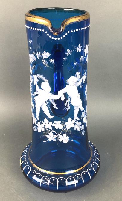 Mary Gregory Style Blue Glass Pitcher (1 of 6)